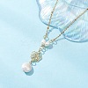 Natural Keshi Pearl Flat Round and Alloy Flower Pendant 304 Stainless Steel Satellite Chain Necklaces for Women NJEW-JN05619-2