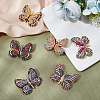 CHGCRAFT 6Pcs 6 Colors Rhinestone Butterfly Badge JEWB-CA0001-16-4