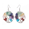 Natural & Synthetic Mixed Gemstone Chips Braided Ring with Tree of Life Dangle Earrings EJEW-JE04881-01-3