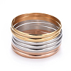 Fashion Tri-color 304 Stainless Steel Buddhist Bangle Sets BJEW-L664-024C-M-1