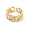 Chain Brass Micro Pave Clear Cubic Zirconia Open Cuff Rings RJEW-G309-36G-2