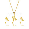 304 Stainless Steel Letter Pendant Necklaces & Stud Earrings Sets WG4BFDA-01-3