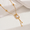 Fashionable Vintage Brass & Glass Tassel Rectangle Pendant Necklaces for Women WB8408-1-1