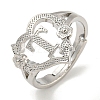 Heart with Letter & Flower Rack Plating Brass Adjustable Rings for Women RJEW-I105-05P-T-1