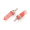 2Pcs Cherry Quartz Glass Double Terminal Pointed Pendants G-YW0002-03-1