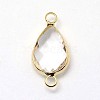 Golden Tone Brass Glass Teardrop Links connectors GLAA-J010A-01G-2