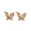 Butterfly Brass Micro Pave Colorful Cubic Zirconia Charms KK-G435-40G-2