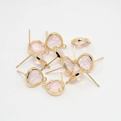 Real 18K Gold Plated Tone Brass Glass Stud Earring Findings GLAA-J023-06G-1