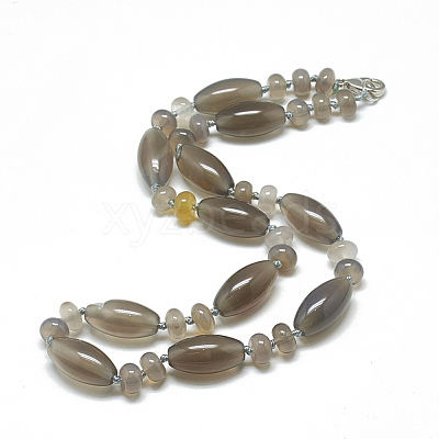 Natural Grey Agate Beaded Necklaces NJEW-S388-21-1