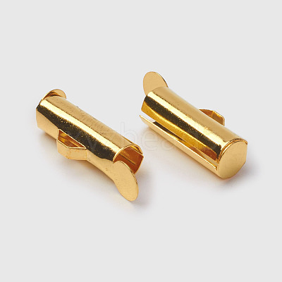 Brass Slide On End Clasp Tubes KK-P031-13G-1