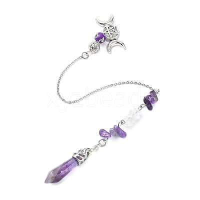 Pointed Faceted Bullet Natural Amethyst & Opalite Chip Dowsing Pendulums PALLOY-JF03067-1