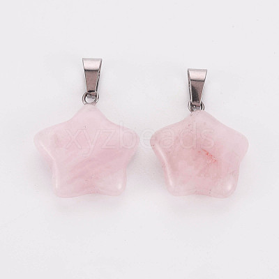 Star Natural Rose Quartz Pendants G-Q367-12-1