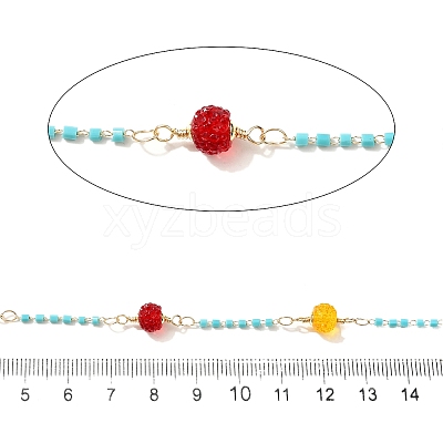 Brass Hexagonal Column Glass Seaded Beaded & Resin Round Beaded Link Chains CHC-G026-01F-1
