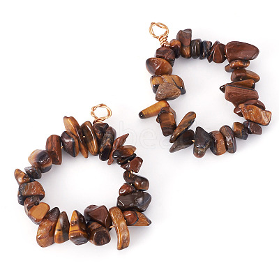 2Pcs Natural Tiger Eye Chip Beaded Pendants PALLOY-TAC0232-04-1