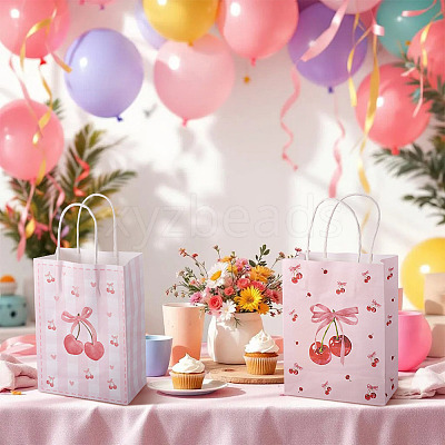 9Pcs 3 Styles Paper Cherry Printed Carry Storage Tote Bags ABAG-TA0001-99-1