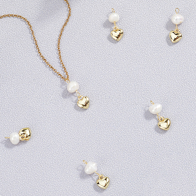 6Pcs Brass & Natural Pearl Heart Pendants KK-BBC0019-31-1