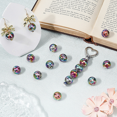 20Pcs UV Plating Acrylic Printed Beads TACR-SC0001-46C-1