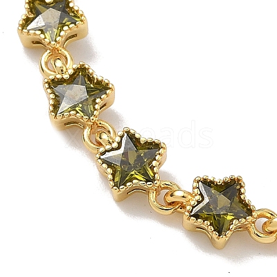 Star Brass Pave Cubic Zirconia Link Chain Bracelets for Women BJEW-P385-03G-06-1