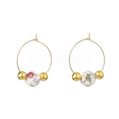 Handmade Flower Printed Porcelain Ceramic Earrings EJEW-JE07440-1