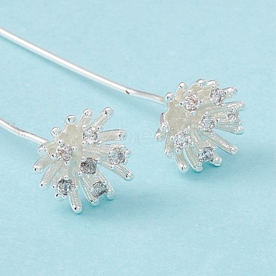 Brass Micro Pave Clear Cubic Zirconia Flower Head Pins KK-G413-01S-1