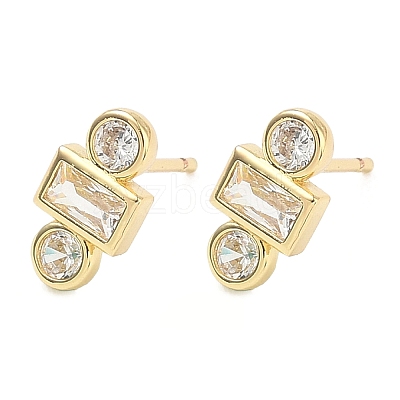 Rectangle with Flat Round Brass Micro Pave Clear Cubic Zirconia Stud Earrings X-EJEW-G452-12G-1