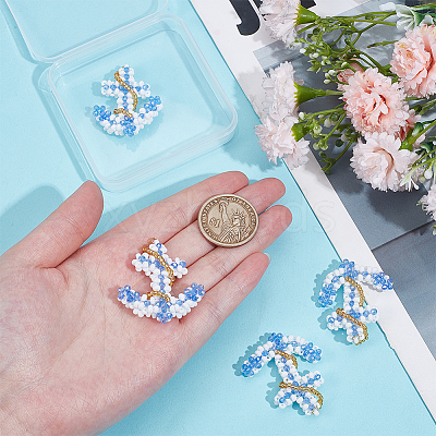 4Pcs Glass Seed Beaded Anchor Pendants PALLOY-GO00066-1