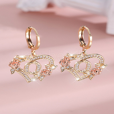 Heart Brass Micro Pave Clear Cubic Zirconia Hoop Earrings FS-WGD5D87-15-1
