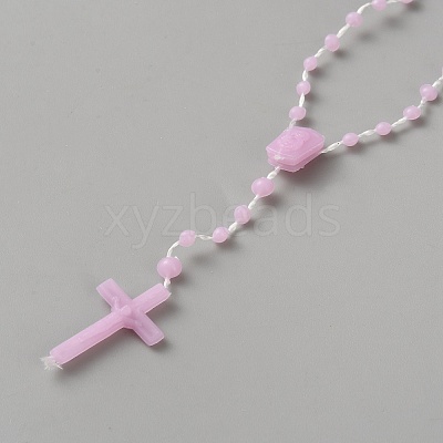 Polyester & Resin Link Chain Rosary Bead Necklaces LS-NJEW-WH0020-72B-1