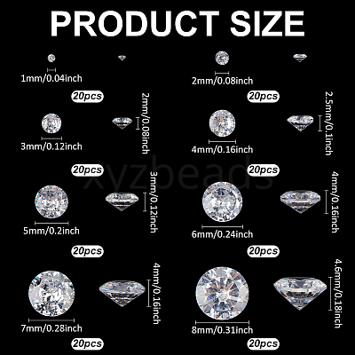 160Pcs 8 Styles Cubic Zirconia Cabochons ZIRC-PH0001-52-1