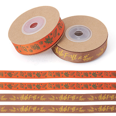 2 Rolls 2 Styles Thanksgiving Day Themes Polyester Ribbon OCOR-TA0003-29B-1