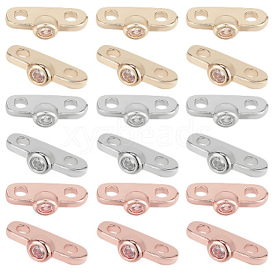 18Pcs 3 Colors Brass Micro Pave Clear Cubic Zirconia Slide Charms KK-GO0001-29-1
