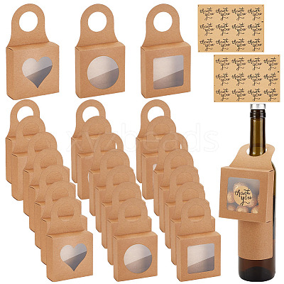 30Pcs 3 Styles Square Kraft Paper Festival Gift Storage Boxes with PVC Window and Hole Handle CON-PH0003-05C-1