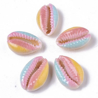 Printed Natural Cowrie Shell Beads SSHEL-R047-01-A10-1