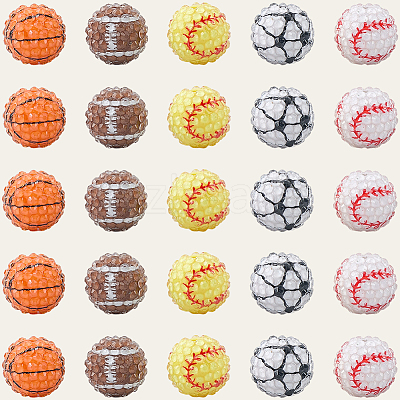 40Pcs 5 Styles Sport Theme Opaque Acrylic Resin Beads MACR-PA0001-05-1