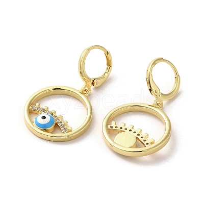 Evil Eye Golden Brass Dangle Leverback Earrings EJEW-Q797-09G-02-1