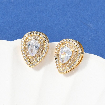 Brass Micro Pave Clear Cubic Zirconia Clip-on Earrings X-EJEW-H154-11A-G-1
