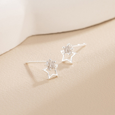 Brass Pave Clear Cubic Zirconia Stud Earrings for Women WGFB949-01-1