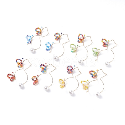 Glass Beaded Butterfly Cuff Earrings with Acrylic Pearl EJEW-JE04828-1