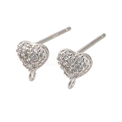 Rhodium Plated 925 Sterling Silver Ear Stud Findings STER-F058-01P-09-1