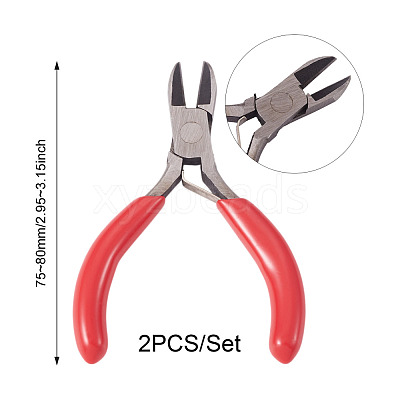 2Pcs Carbon Steel Jewelry Pliers with Red Handles TOOL-TA0001-18-1