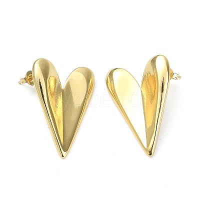 Heart Brass Stud Earrings for Women EJEW-F311-02G-1