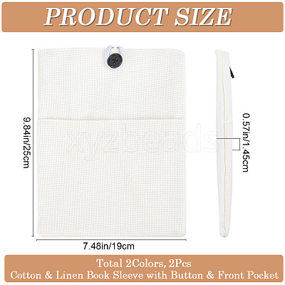 2Pcs 2 Colors Cotton & Linen Book Sleeve with Button & Front Pocket ABAG-CP0001-12-1
