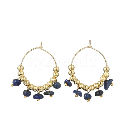 Natural Lapis Lazuli & Natural Amethyst & Natural South Red Agate & Natural White Moonstone & Natural Madagascar Rose Quartz & Natural Amazonite Chip & Brass Bead Hoop Earrings EJEW-JE07441-1