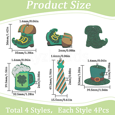 16Pcs 4 Styles Opaque Printed Acrylic Pendants OACR-SC0001-28-1