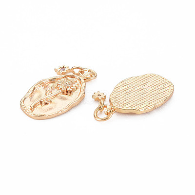 Brass Light Rose Rhinestone Pendants KK-S364-218-1