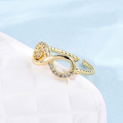Brass Micro Pave Clear Cubic Zirconia Cuff Rings for Women RJEW-U047-21G-1