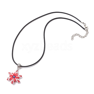 Glass Seed Beads & Polymer Clay & Evil Eye Lampwork Snowflake Pendant Necklaces NJEW-MZ00102-04-1