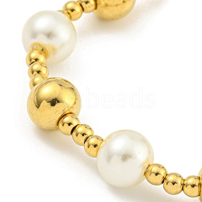 304 Stainless Steel & 201 Stainless Steel & Plastic Pearl Round Beaded Bracelets for Women BJEW-G717-02A-G-1
