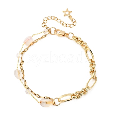 Brass Link Chain & 304 Stainless Steel Textured Dapped Chains Bracelets for Women BJEW-JB12481-02-1