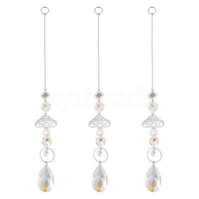 3Pcs 201 Stainless Steel Mushroom Hanging Ornaments HJEW-TA00369-1